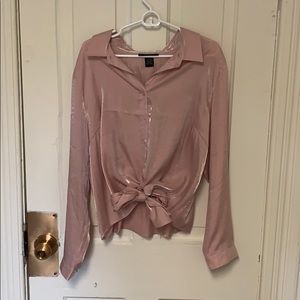 Ashley Stewart light pink shimmery tie top